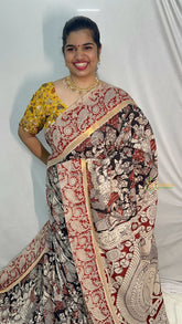 Vriksham Black Kalamkari Saree With Gatti Border-VS4387